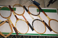 "SIGNATURE-AUTOGRAPH" VINTAGE WOOD AND METAL TENNIS RACKETS