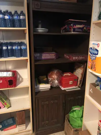 Brown wooden bookshelf with bottom cabinte, View more