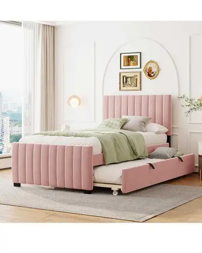 Lit Rose avec lit de dessous - Pink Twin Bed with Trundle, View more