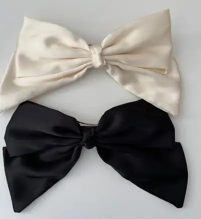 Satin black + ivory 8 inch hair clip bows used once for dance, View more