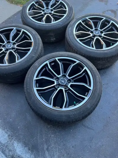 4 rims for Mustang GT 19 inch 19x9 5x114.3 sensors included some minor curbrash on 2 wheels tires no...