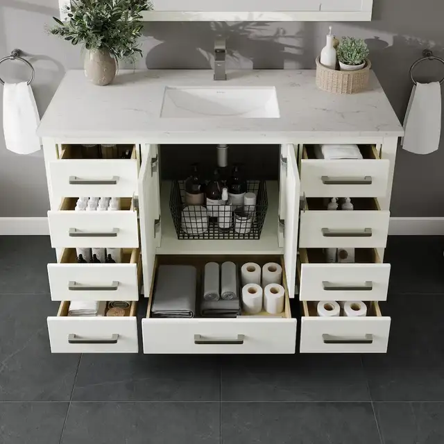42” Bathroom Vanity White with Carrara Quartz Top – BOXED NEW in Cabinets & Countertops in Oakville / Halton Region - Image 6
