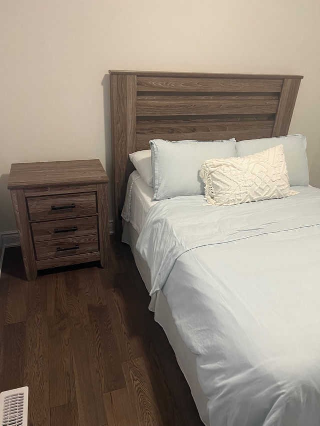 Queen Heardboard with Night Table (Mattress not included)  in Beds & Mattresses in St. Catharines