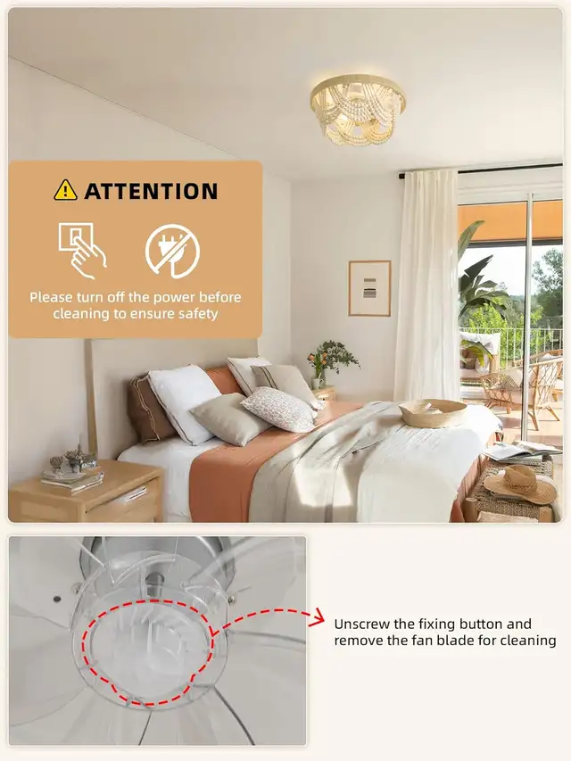 Boho Beaded Ceiling Fan with Light & Remote Control – 20 Inch Fl in Indoor Lighting & Fans in Mississauga / Peel Region - Image 3