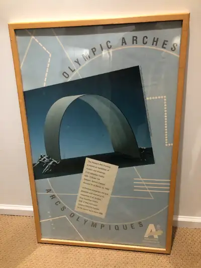 The image is a poster advertising the Olympic Arts Festival exhibition "Olympic Arches" held in Calg...