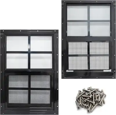 2-Pack Shed Window with Black Frame, 24" x 27" - NEW, View more