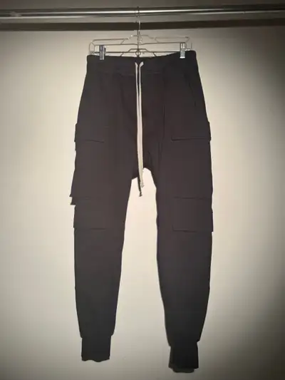 Rick Owen’s Mainline - Black Cargo Joggers pants Black Concordians Mastodon Megacargo Pants GOTS-cer...