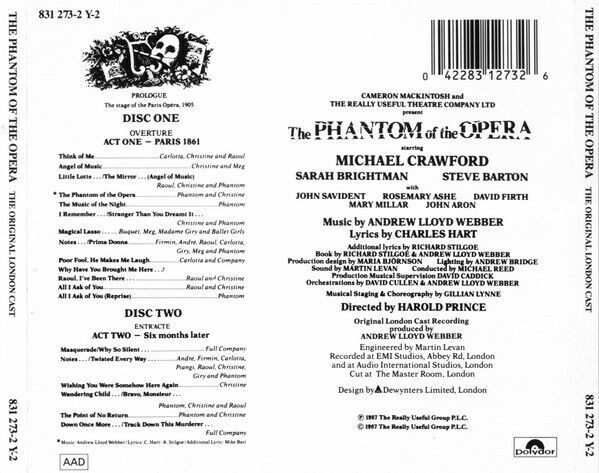 PHANTOM OF THE OPERA 2 CD Crawford Brightman Original Cast 1986 dans CD, DVD et Blu-ray  à Ville de Montréal - Image 3