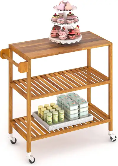NEW 3-Tier Acacia Hardwood Kitchen Cart (Interbuild ) Teak, View more