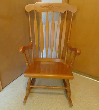 VINTAGE LARGE HEAVY SOLID  WOOD  PORCH ROCKING CHAIR, View more