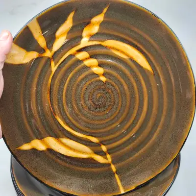 Set of 4 Pier 1 One Imports DAKARA Service Plate Charger Stoneware Hand Painted