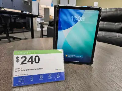 Cash Sale on an Apple iPad (10th Generation) Silver for $240 + Tax Condition: Used - Like new Visit...