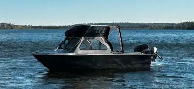 18’ Ali-Craft aluminum fishing boat Hard top with new canvas 120 merc 2stroke Nice clean boat $28,00...