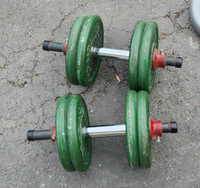 80 lbs cast iron weights and dumbell handle bars