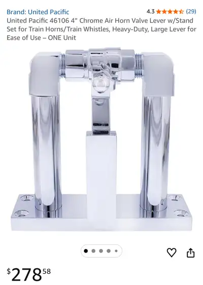 Open box, but never used. United Pacific 46106 4” Chrome Air Horn Valve Lever w/Stand Set for Train...