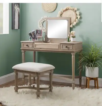 "BNIB" Wooden Vanity with Stool, View more