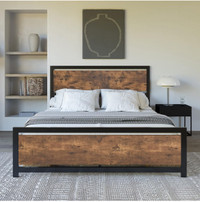 Full Size Bed Frame with Wood Headboard & Footboard 
