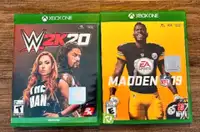 XBOX ONE - 2 Games: Madden 19 and WWE 2K20 - MINT