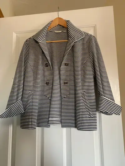 Ladies white/navy striped crop jacket, View more