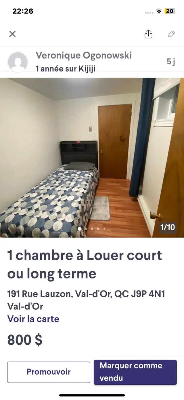 Room for rent in Val-d'Or (immediately available)