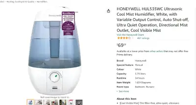 Honeywell Cool Mist Humidifier - Filter Free - 4.5 L, View more