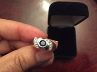 Brand New 18K White Gold Ring (Size 6) with Diamonds and Sapphir