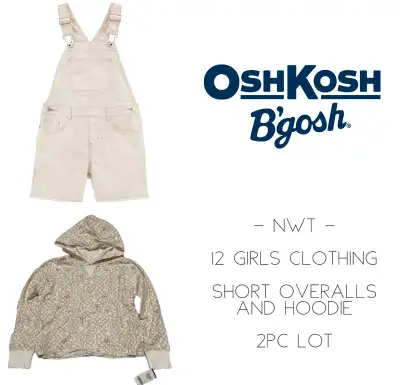 OSHKOSH - NWT - GIRLS 12 - 2PC SHORT OVERALLS AND HOODIE LOT, View more