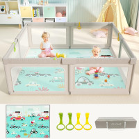 UANLAUO Playpen with Mat, 59x59x27 Inch Baby Playpen