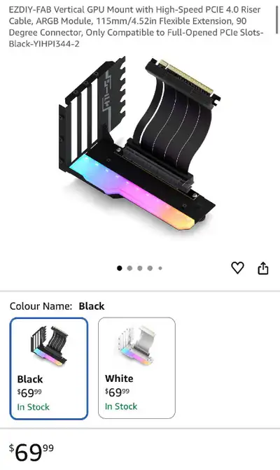 EZDIY-FAB Vertical GPU Mount, featuring a high-speed PCIE 4.0 riser cable, ARGB module, and a 115mm/...