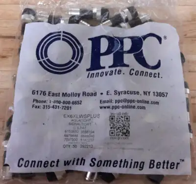 50 PPC EX6XLWS Plus AquaTight RG6 Coaxial Compression Connectors, View more