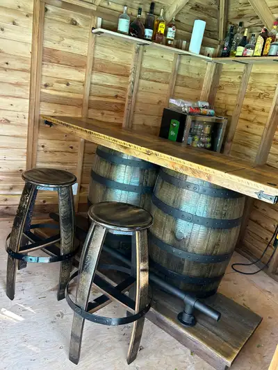 Barrels as tables for Patio & BBQ, View more