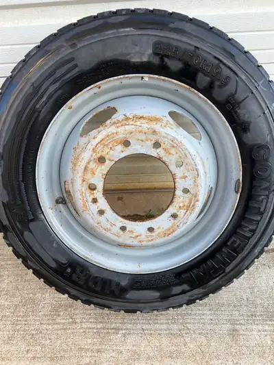 Continental HDR 225/70R19.5 On a Ford steel wheel 10x225 bolt circle Located in Fort Frances