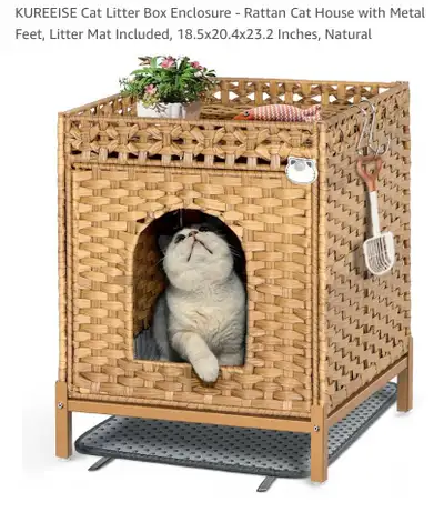 New Rattan Cat House Litter Box Enclosure , View more