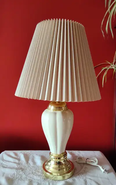 Ceramic and Brass Plated Tri-Light Table Lamp, View more