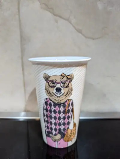 Queenwest trading company double walled Ceramic travel mug bear, View more