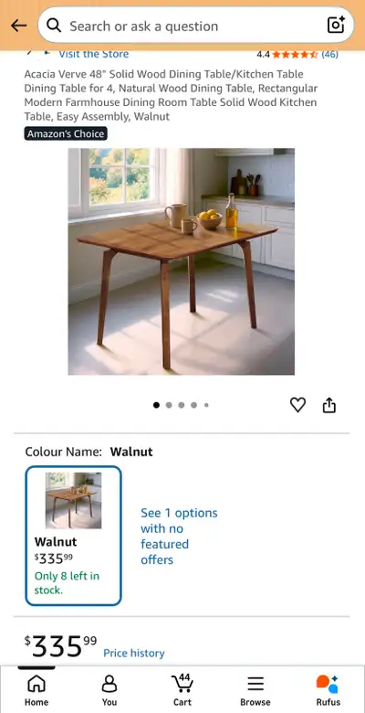 NEW: Solid Wood Dining Kitchen Table 48" Modern Easy Assembly, View more