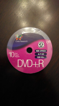 Brand New Sealed Color Research  16X DVD+R Blank 10 Disc Pack