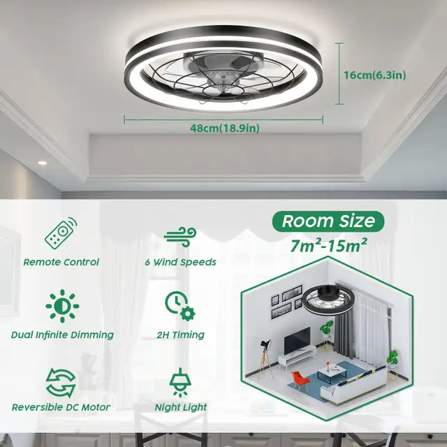 Airwit 18.7" Low Profile Ceiling Fan with Light - Modern White, in Indoor Lighting & Fans in Mississauga / Peel Region - Image 8