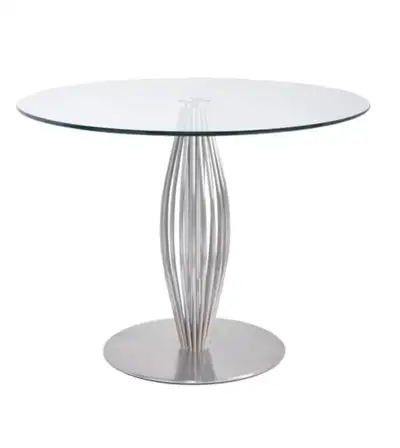 42" Round Chrome & Glass Pedestal Dining Table, View more