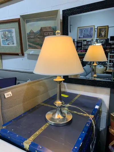 Silver Table Lamp with cream shade , View more