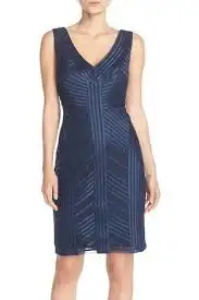 Satin and Mesh Sheath Dress by JS Collections - Size 2, View more