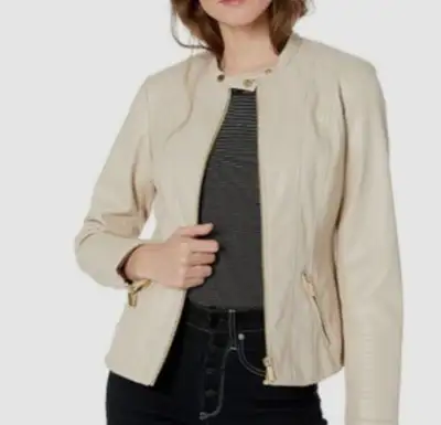 Stylish Women's Leather Jacket, off white colour.Sz M/L, View more