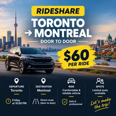 Rideshare Toronto to Montreal, View more