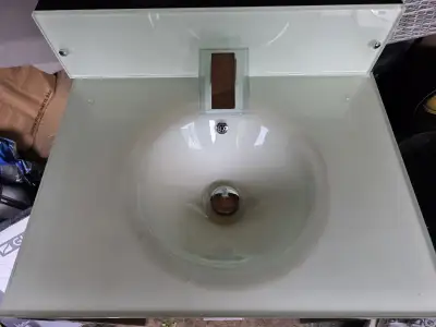 Wood and Glass Vanity w/ Glass Faucet, View more