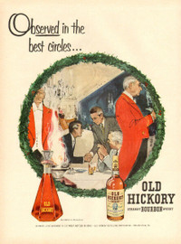 1954 full page Christmas color ad for Old Hickory Bourbon