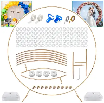 NEW Chamvis Metal Balloon Wedding Round Arch Kit, 7.2ft (2.2m) Golden Circle backdrop Stand Kit $65...