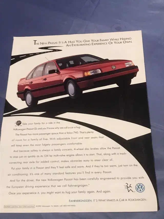 1991 Volkswagen Passat Original Magazine Ad VW in Arts & Collectibles in Calgary - Image 2