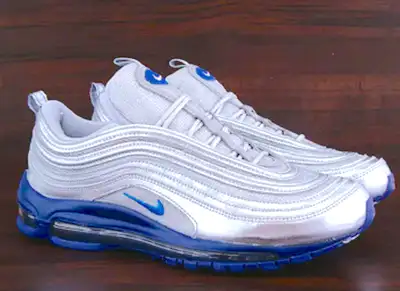 Nike AirMax AM 97 Metallic Silver and Blue Sneaker Men Shoes Size 11 Mens US Great condition Lightly...