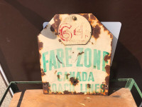 RARE VINTAGE CANADA COACH LINES FARE ZONE METAL SIGN