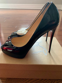 Christian Louboutin New Very Prive 120mm Black Patent Heel Size 